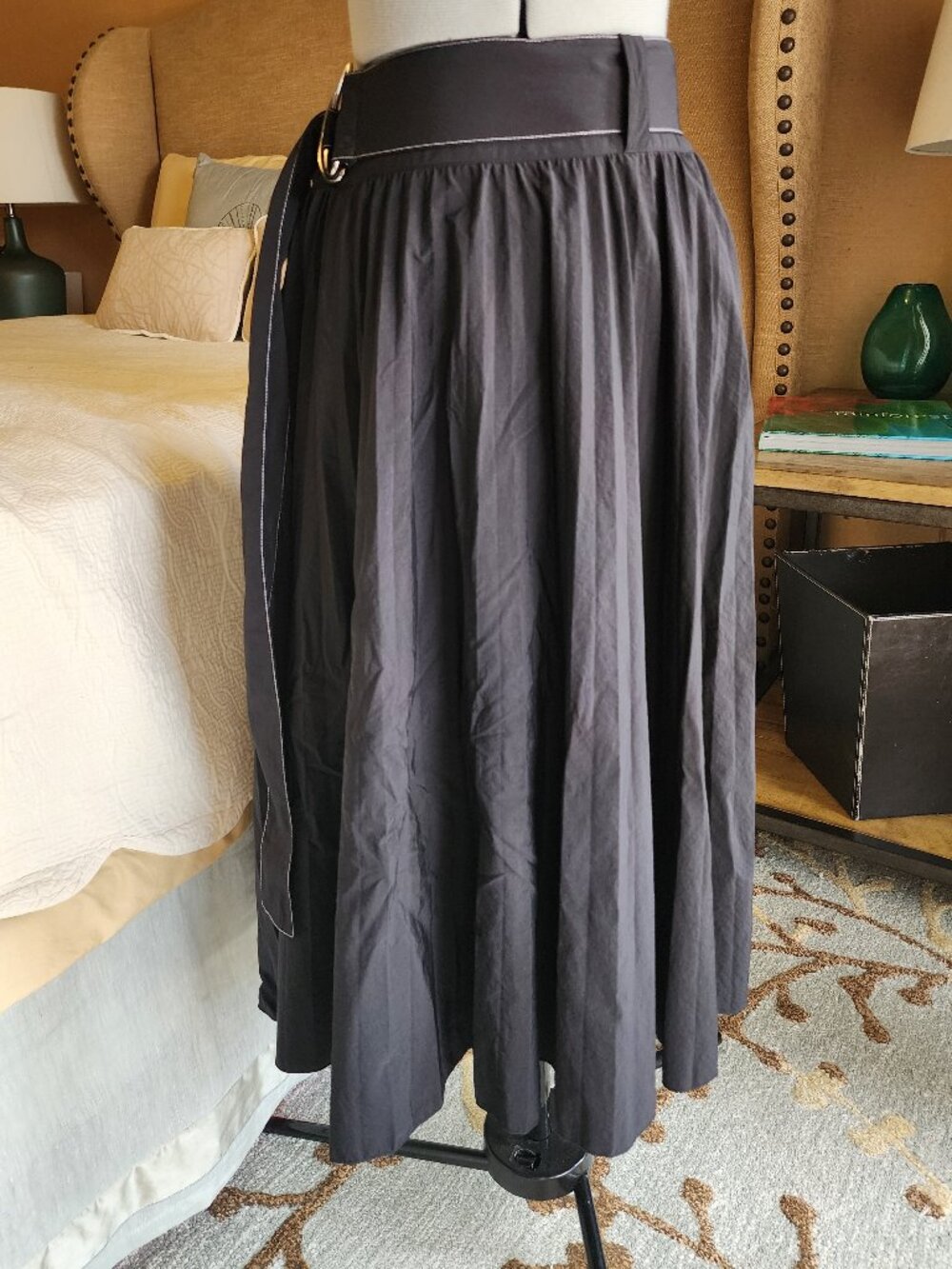 PSWL Proenza Schouler Parachute Pleated Nylon Midi Skirt D-Ring Belt S